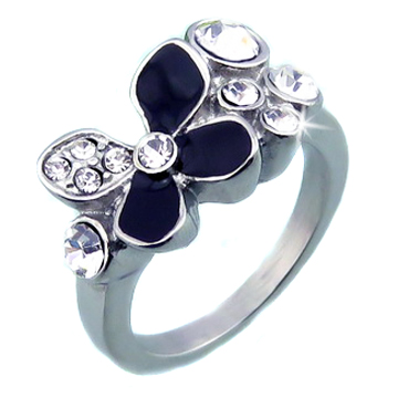 Kamienkový čierny prsteň Kvet ny4261 chirurgická oceľ veľ.60